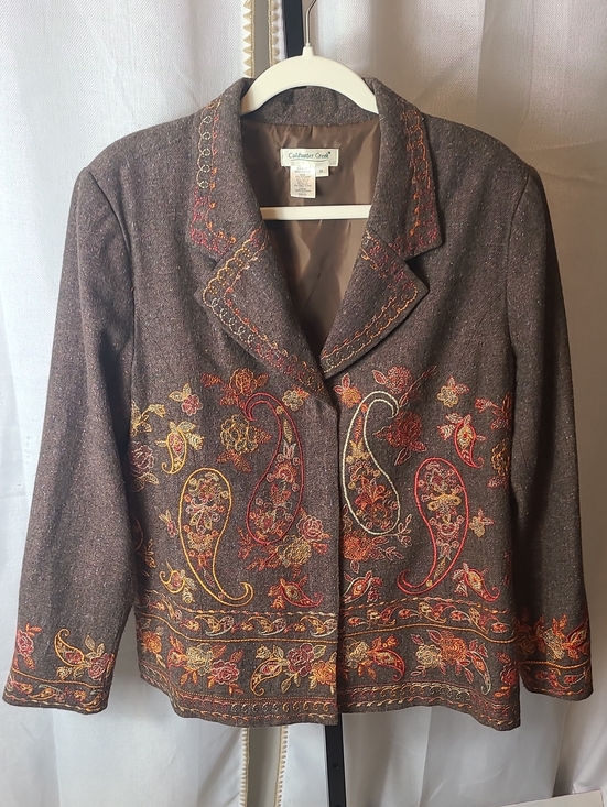 Coldwater Creek Jackets & Blazers - Vintage Women's Blazer Coldwater Creek Embroidered Brown Lined Size XL